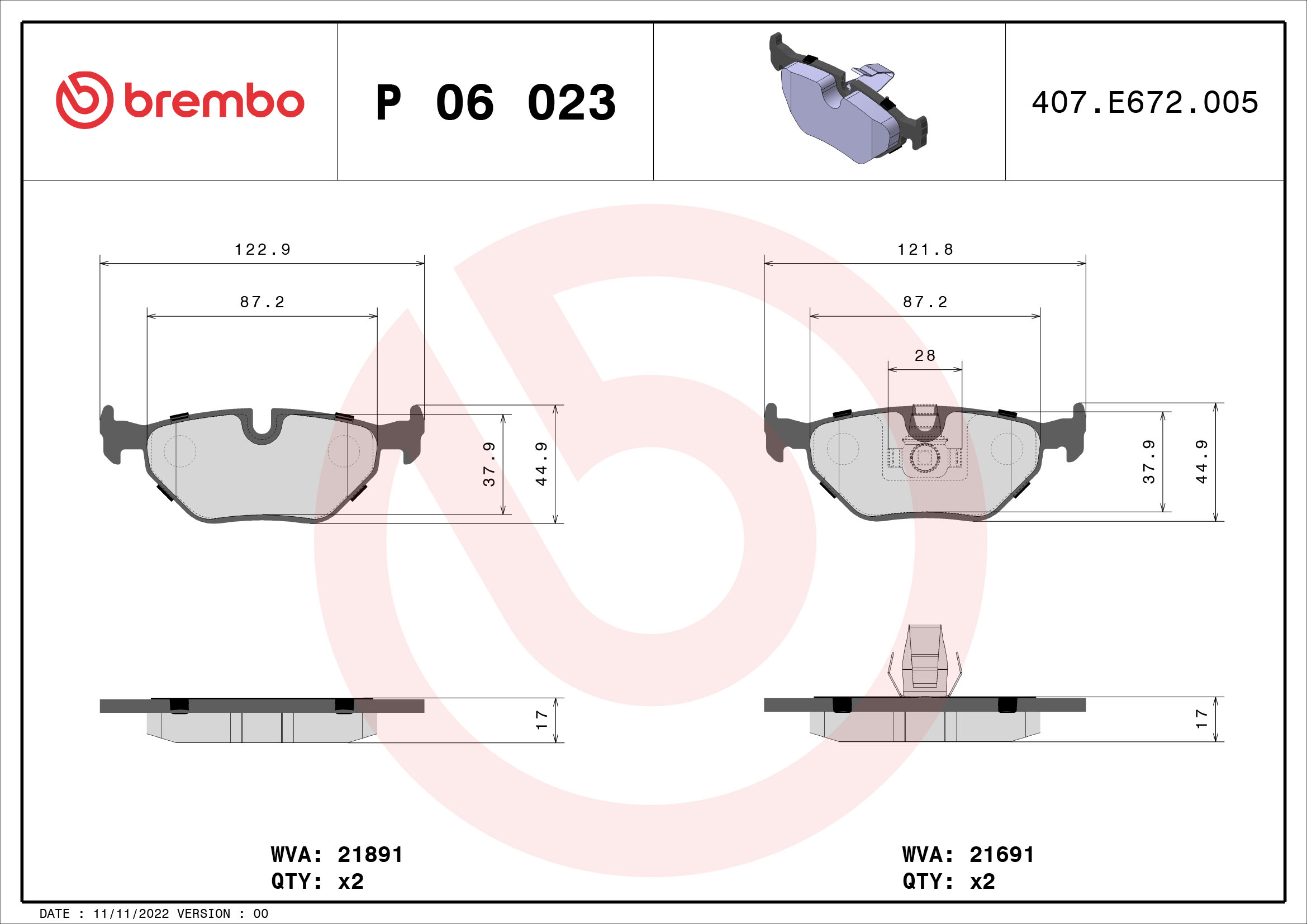 A.B.S. P 06 023 BREMBO Bremsbelagsatz, Scheibenbremse